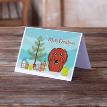 Load image into Gallery viewer, Christmas Tree and Longhair Red Dachshund Greeting Cards -  Blank Note Cards – 8-Pack of Artist-Designed Cards with Envelopes