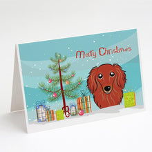 Load image into Gallery viewer, Christmas Tree and Longhair Red Dachshund Greeting Cards -  Blank Note Cards – 8-Pack of Artist-Designed Cards with Envelopes