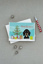 Load image into Gallery viewer, Christmas Tree and Smooth Black and Tan Dachshund Greeting Cards -  Blank Note Cards – 8-Pack of Artist-Designed Cards with Envelopes
