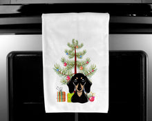 Load image into Gallery viewer, Christmas Tree and Smooth Black and Tan Dachshund Kitchen Towels – Set of 2 - Decorative &amp; Absorbent Cotton | BB1587WTKT
