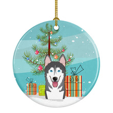 Load image into Gallery viewer, Christmas Tree and Alaskan Malamute Ornament - Round Ceramic Ornament – Artist-Designed Keepsake Decoration BB1590CO1