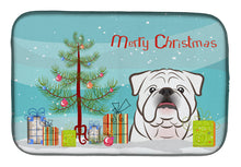 Load image into Gallery viewer, Christmas Tree and White English Bulldog  Dish Drying Mat – Absorbent, Artistic Kitchen Essentials BB1592DDM