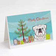 Load image into Gallery viewer, Christmas Tree and White English Bulldog  Greeting Cards -  Blank Note Cards – 8-Pack of Artist-Designed Cards with Envelopes