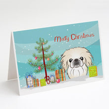 Load image into Gallery viewer, Christmas Tree and Pekingese Greeting Cards -  Blank Note Cards – 8-Pack of Artist-Designed Cards with Envelopes