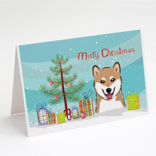 Load image into Gallery viewer, Christmas Tree and Shiba Inu Greeting Cards -  Blank Note Cards – 8-Pack of Artist-Designed Cards with Envelopes