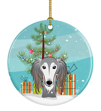 Load image into Gallery viewer, Christmas Tree and Saluki Ornament - Round Ceramic Ornament – Artist-Designed Keepsake Decoration BB1601CO1