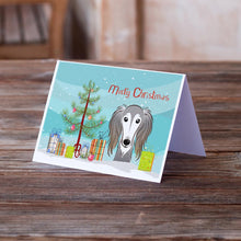 Load image into Gallery viewer, Christmas Tree and Saluki Greeting Cards -  Blank Note Cards – 8-Pack of Artist-Designed Cards with Envelopes