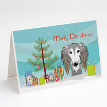 Load image into Gallery viewer, Christmas Tree and Saluki Greeting Cards -  Blank Note Cards – 8-Pack of Artist-Designed Cards with Envelopes