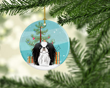Load image into Gallery viewer, Christmas Tree and Japanese Chin Ornament - Round Ceramic Ornament – Artist-Designed Keepsake Decoration BB1602CO1