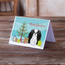 Load image into Gallery viewer, Christmas Tree and Japanese Chin Greeting Cards -  Blank Note Cards – 8-Pack of Artist-Designed Cards with Envelopes