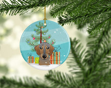 Load image into Gallery viewer, Christmas Tree and Wirehaired Dachshund Ornament - Round Ceramic Ornament – Artist-Designed Keepsake Decoration BB1605CO1