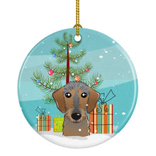 Load image into Gallery viewer, Christmas Tree and Wirehaired Dachshund Ornament - Round Ceramic Ornament – Artist-Designed Keepsake Decoration BB1605CO1