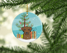 Load image into Gallery viewer, Christmas Tree and Chocolate Labrador Ornament - Round Ceramic Ornament – Artist-Designed Keepsake Decoration BB1606CO1