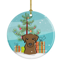 Load image into Gallery viewer, Christmas Tree and Chocolate Labrador Ornament - Round Ceramic Ornament – Artist-Designed Keepsake Decoration BB1606CO1