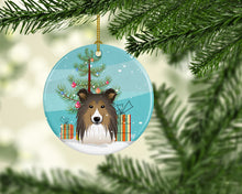 Load image into Gallery viewer, Christmas Tree and Sheltie Ornament - Round Ceramic Ornament – Artist-Designed Keepsake Decoration BB1614CO1