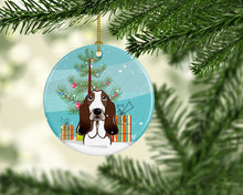 Load image into Gallery viewer, Christmas Tree and Basset Hound Ornament - Round Ceramic Ornament – Artist-Designed Keepsake Decoration BB1615CO1