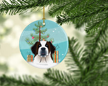 Load image into Gallery viewer, Christmas Tree and Saint Bernard Ornament - Round Ceramic Ornament – Artist-Designed Keepsake Decoration BB1618CO1