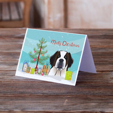 Load image into Gallery viewer, Christmas Tree and Saint Bernard Greeting Cards -  Blank Note Cards – 8-Pack of Artist-Designed Cards with Envelopes