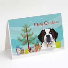 Load image into Gallery viewer, Christmas Tree and Saint Bernard Greeting Cards -  Blank Note Cards – 8-Pack of Artist-Designed Cards with Envelopes