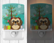 Load image into Gallery viewer, Christmas Tree and Chocolate Brown Shih Tzu Ceramic Night Light BB1621CNL