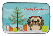Load image into Gallery viewer, Christmas Tree and Chocolate Brown Shih Tzu Dish Drying Mat – Absorbent, Artistic Kitchen Essentials BB1621DDM