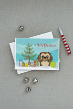 Load image into Gallery viewer, Christmas Tree and Chocolate Brown Shih Tzu Greeting Cards -  Blank Note Cards – 8-Pack of Artist-Designed Cards with Envelopes