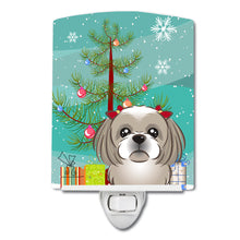 Load image into Gallery viewer, Christmas Tree and Gray Silver Shih Tzu Ceramic Night Light BB1622CNL