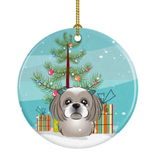 Load image into Gallery viewer, Christmas Tree and Gray Silver Shih Tzu Ornament - Round Ceramic Ornament – Artist-Designed Keepsake Decoration BB1622CO1