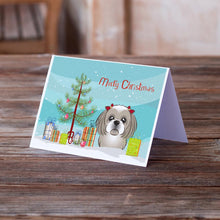 Load image into Gallery viewer, Christmas Tree and Gray Silver Shih Tzu Greeting Cards -  Blank Note Cards – 8-Pack of Artist-Designed Cards with Envelopes