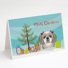 Load image into Gallery viewer, Christmas Tree and Gray Silver Shih Tzu Greeting Cards -  Blank Note Cards – 8-Pack of Artist-Designed Cards with Envelopes