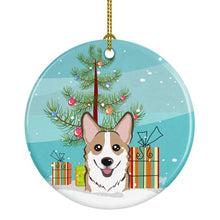 Load image into Gallery viewer, Christmas Tree and Sable Corgi Ornament - Round Ceramic Ornament – Artist-Designed Keepsake Decoration BB1625CO1