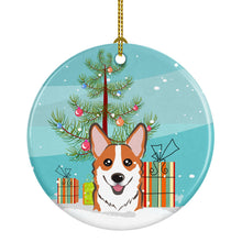 Load image into Gallery viewer, Christmas Tree and Red Corgi Ornament - Round Ceramic Ornament – Artist-Designed Keepsake Decoration BB1626CO1