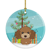 Load image into Gallery viewer, Christmas Tree and Chocolate Brown Poodle Ornament - Round Ceramic Ornament – Artist-Designed Keepsake Decoration BB1628CO1
