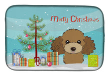 Load image into Gallery viewer, Christmas Tree and Chocolate Brown Poodle Dish Drying Mat – Absorbent, Artistic Kitchen Essentials BB1628DDM