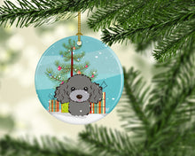 Load image into Gallery viewer, Christmas Tree and Silver Gray Poodle Ornament - Round Ceramic Ornament – Artist-Designed Keepsake Decoration BB1631CO1