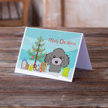 Load image into Gallery viewer, Christmas Tree and Silver Gray Poodle Greeting Cards -  Blank Note Cards – 8-Pack of Artist-Designed Cards with Envelopes