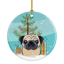 Load image into Gallery viewer, Christmas Tree and Fawn Pug Ornament - Round Ceramic Ornament – Artist-Designed Keepsake Decoration BB1634CO1