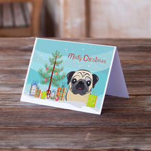 Load image into Gallery viewer, Christmas Tree and Fawn Pug Greeting Cards -  Blank Note Cards – 8-Pack of Artist-Designed Cards with Envelopes