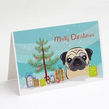 Load image into Gallery viewer, Christmas Tree and Fawn Pug Greeting Cards -  Blank Note Cards – 8-Pack of Artist-Designed Cards with Envelopes
