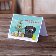 Load image into Gallery viewer, Christmas Tree and Black Pug Greeting Cards -  Blank Note Cards – 8-Pack of Artist-Designed Cards with Envelopes