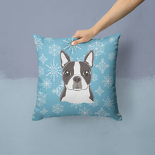 Load image into Gallery viewer, Snowflake Boston Terrier Throw Pillow - 14x14 Decorative Pillow – Art for Your Home &amp; Patio BB1637PW1414
