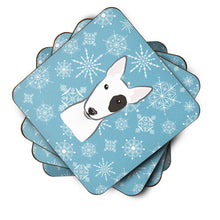 Load image into Gallery viewer, Snowflake Bull Terrier Coasters - Set of 4 Lightweight Foam, Absorbent Drink Coasters BB1643FC