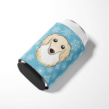 Load image into Gallery viewer, Snowflake Longhair Creme Dachshund Can or Bottle Hugger BB1646CC