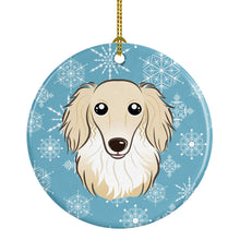 Load image into Gallery viewer, Snowflake Longhair Creme Dachshund Ornament - Round Ceramic Ornament – Artist-Designed Keepsake Decoration BB1646CO1