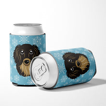 Load image into Gallery viewer, Snowflake Longhair Black and Tan Dachshund Can or Bottle Hugger BB1647CC