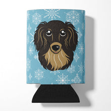 Load image into Gallery viewer, Snowflake Longhair Black and Tan Dachshund Can or Bottle Hugger BB1647CC