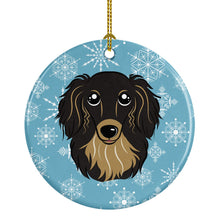 Load image into Gallery viewer, Snowflake Longhair Black and Tan Dachshund Ceramic Ornament BB1647CO1