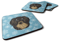 Load image into Gallery viewer, Snowflake Longhair Black and Tan Dachshund Coasters - Set of 4 Lightweight Foam, Absorbent Drink Coasters BB1647FC