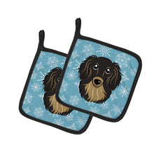Load image into Gallery viewer, Snowflake Longhair Black and Tan Dachshund Pot Holders - Set of 2 - Heat-Resistant Kitchen Essentials BB1647PTHD