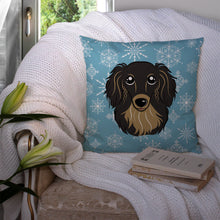 Load image into Gallery viewer, Snowflake Longhair Black and Tan Dachshund Throw Pillow - 14x14 Decorative Pillow – Art for Your Home &amp; Patio BB1647PW1414